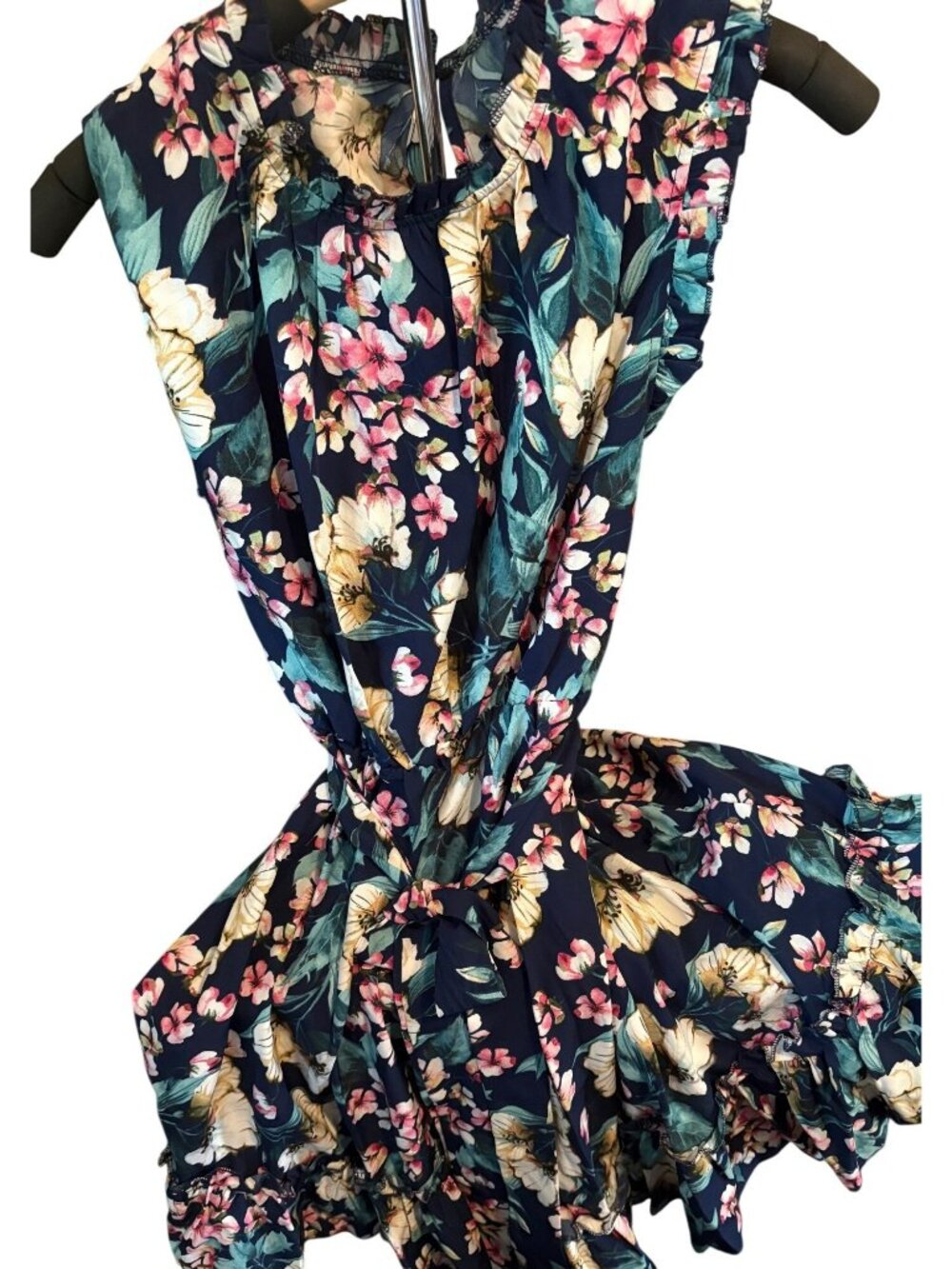 Shein Womens Navy Blue Floral Ruffle Dress Size Large EU 40/42 US 8/10